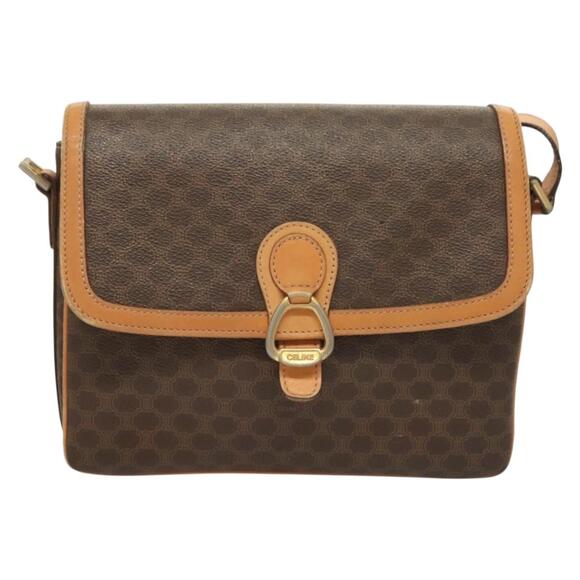 CELINE Macadam Canvas Shoulder Bag Pvc Leather Brown Gold - Picture 2 of 13